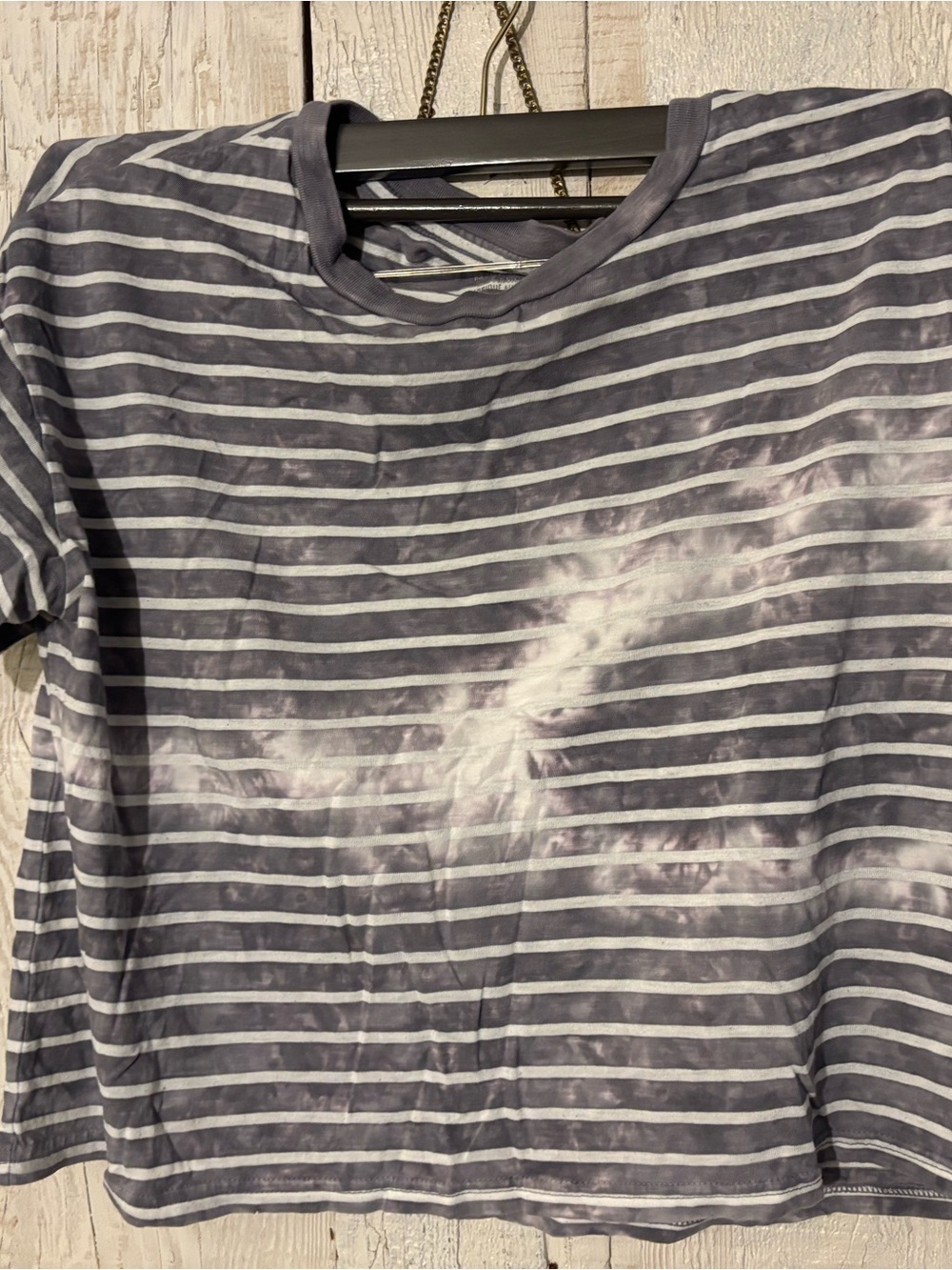 Womens's Gray & White Striped Short-Sleeve Shirt
